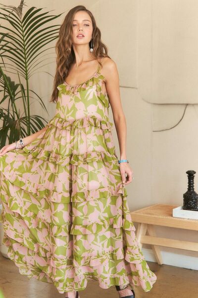 Robe caraco ADORA à volants et encolure dégagée