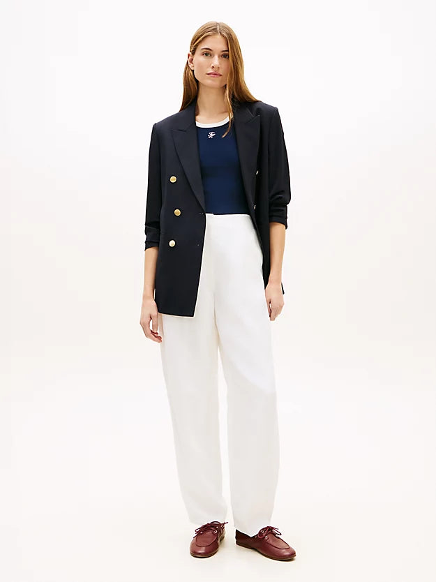 Linen Blend Barrel Leg Ankle Trousers