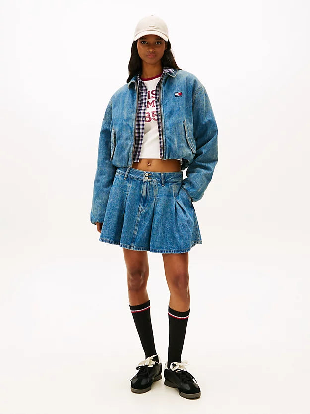 Relaxed Padded Denim Harrington Jacket
