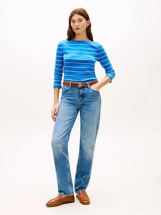 Slim Three-Quarter Sleeve Boat Neck T-Shirt