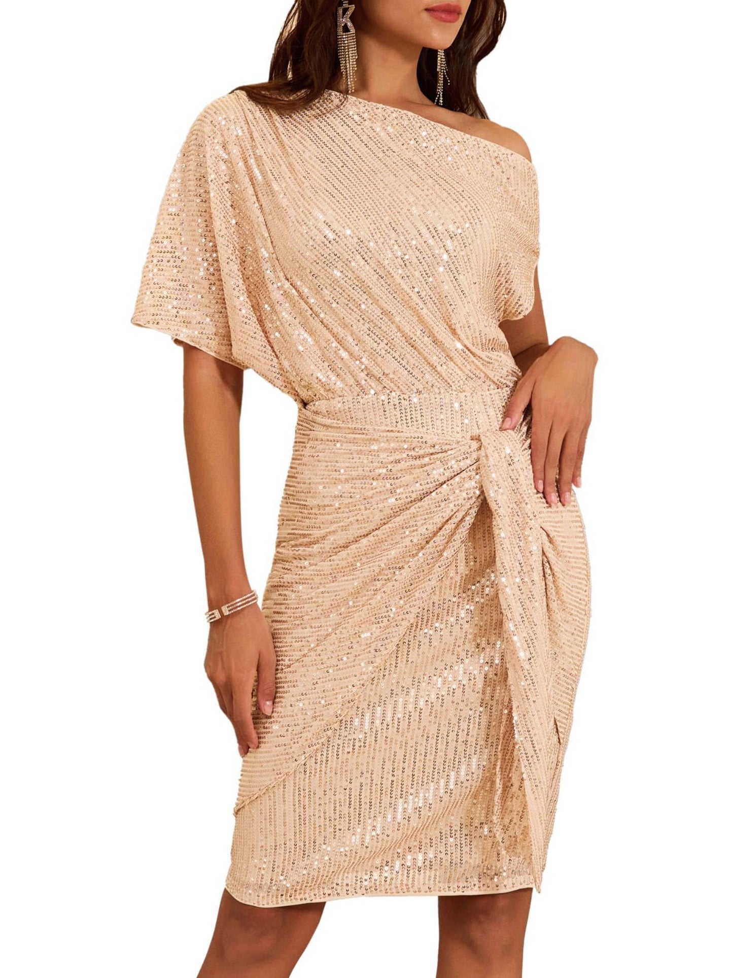 Robe moulante à épaules dénudées et paillettes pour femme (2 achetées, livraison gratuite)