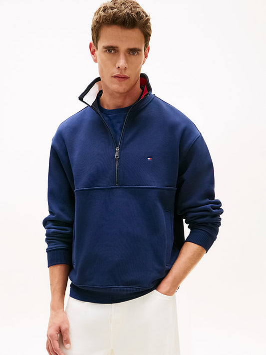 Colour-Blocked Collar Terry Quarter-Zip Jumper
