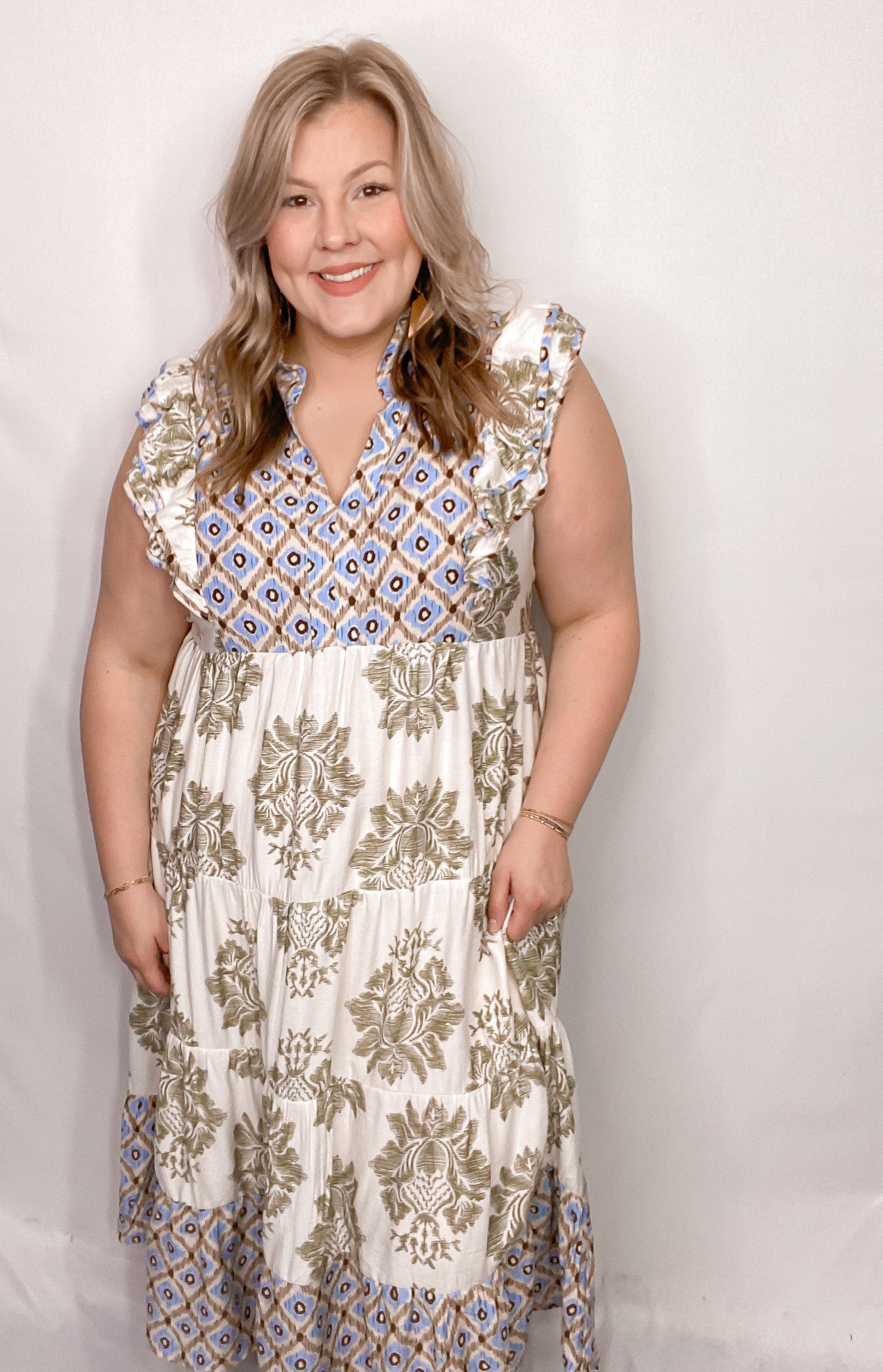 Robe mi-longue décontractée à manches à volants imprimée pour femme (2 achetées, livraison gratuite)