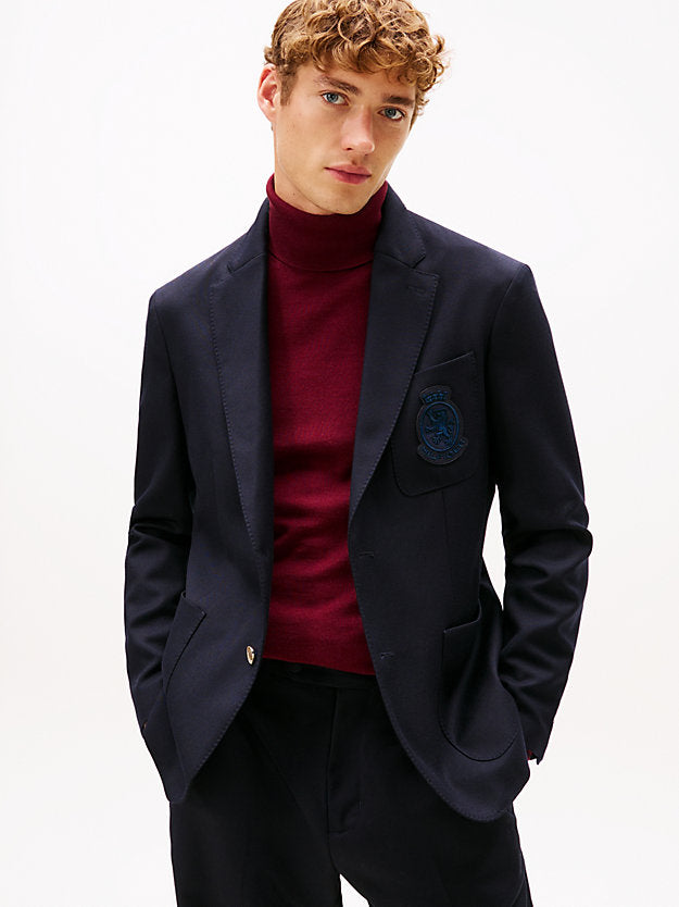 Crest Patch Regular Fit Wool Blazer