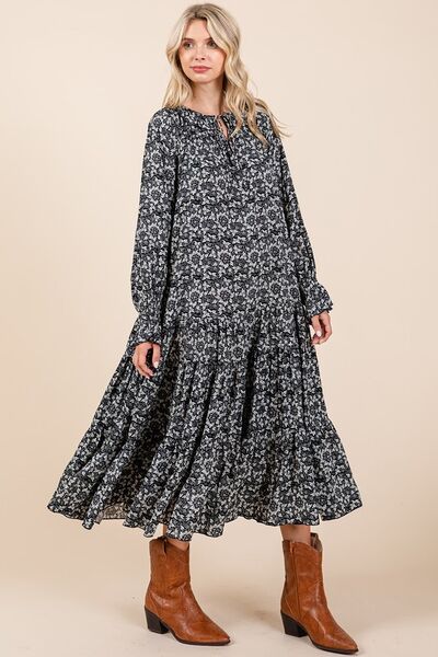 Robe midi à imprimé, col lavallière et manches volantées Mittoshop