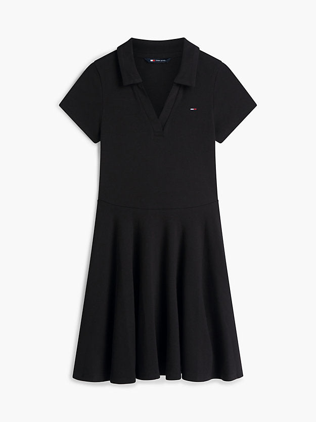 Ribbed Fit And Flare Mini Polo Dress