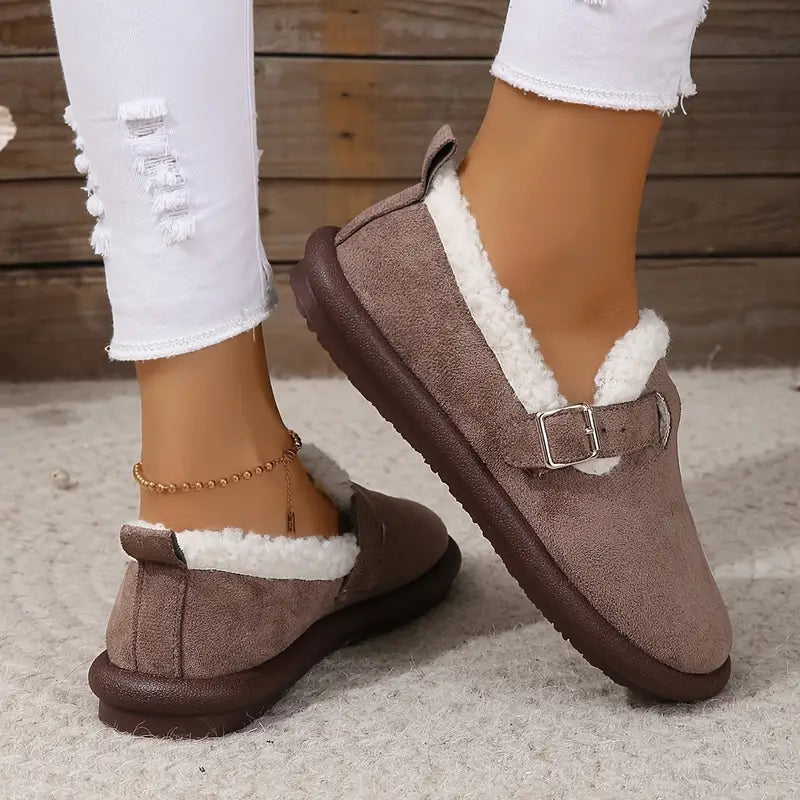 Ballerines plates en peluche à bout rond pour femmes