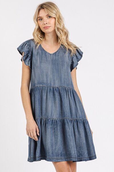 Mini-robe à col en V à volants et manches courtes Mittoshop
