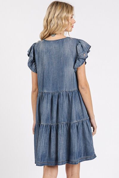 Mini-robe à col en V à volants et manches courtes Mittoshop