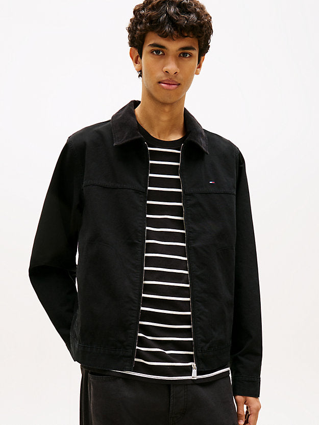 Flag Embroidery Zip-Thru Trucker Jacket