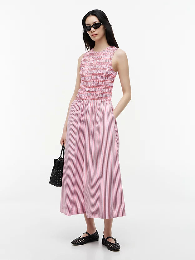 Stripe Smock Sleeveless Fit And Flare Maxi Dress