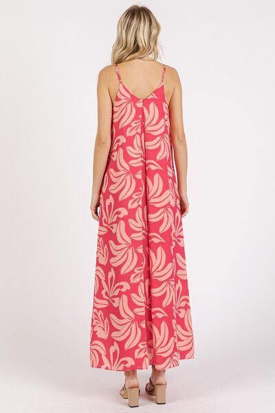 Robe longue à fines bretelles imprimée Mittoshop avec décolleté en V et poches