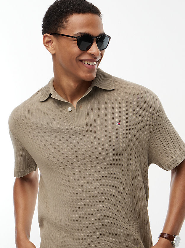 Relaxed Fit Open Knit Polo Shirt