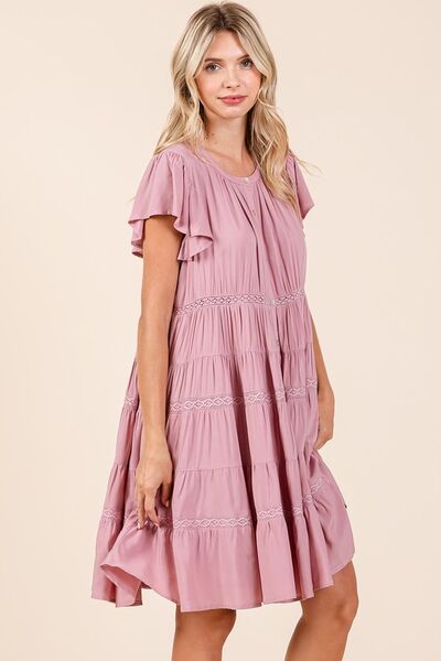 Mittoshop Spitzenbesatz, Rüschen, geknöpftes Stufenkleid