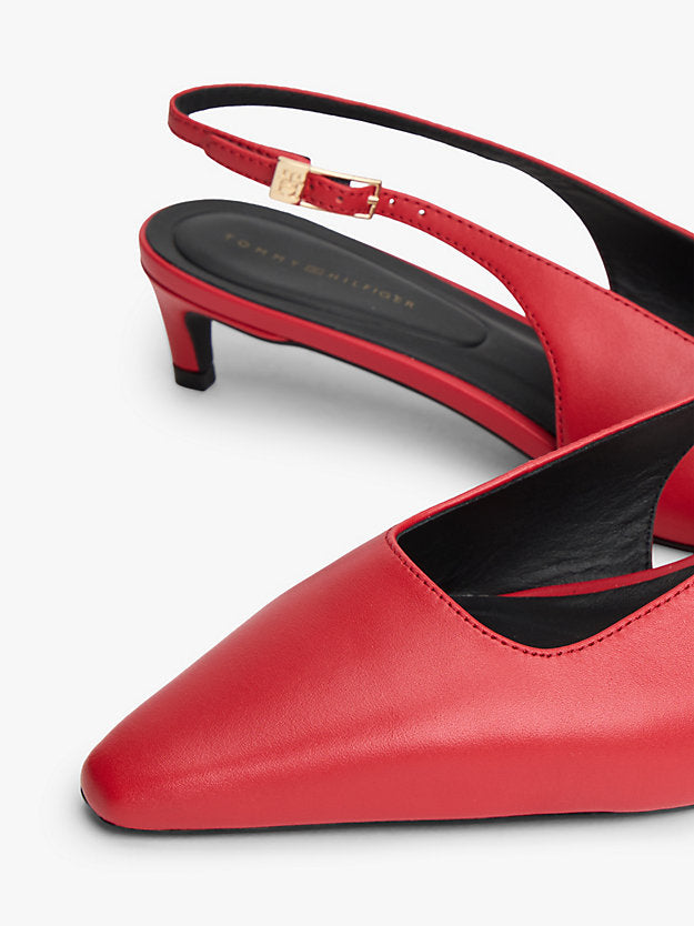 Monogram Leather Slingback Kitten Heels