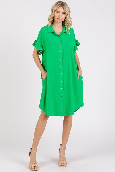 Mittoshop Hemdkleid mit Rüschenärmeln und Taschen