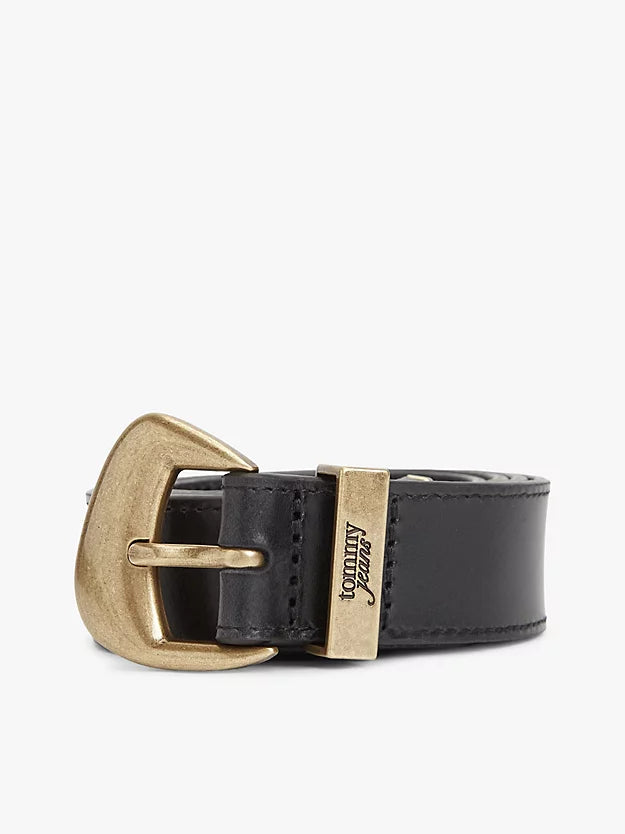 Abstract Buckle Debossed Logo Leather Belt