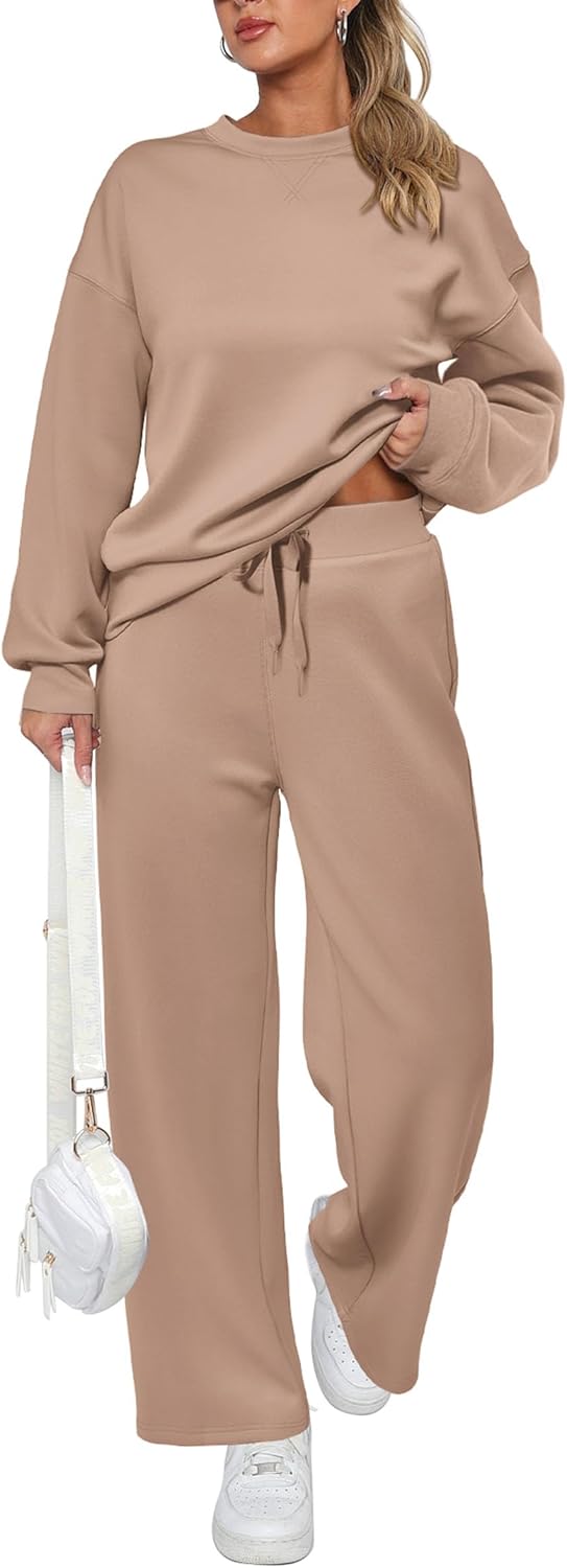 Ensemble décontracté deux pièces en coton pour femme : sweat-shirt oversize demi-zippé et pantalon de survêtement large