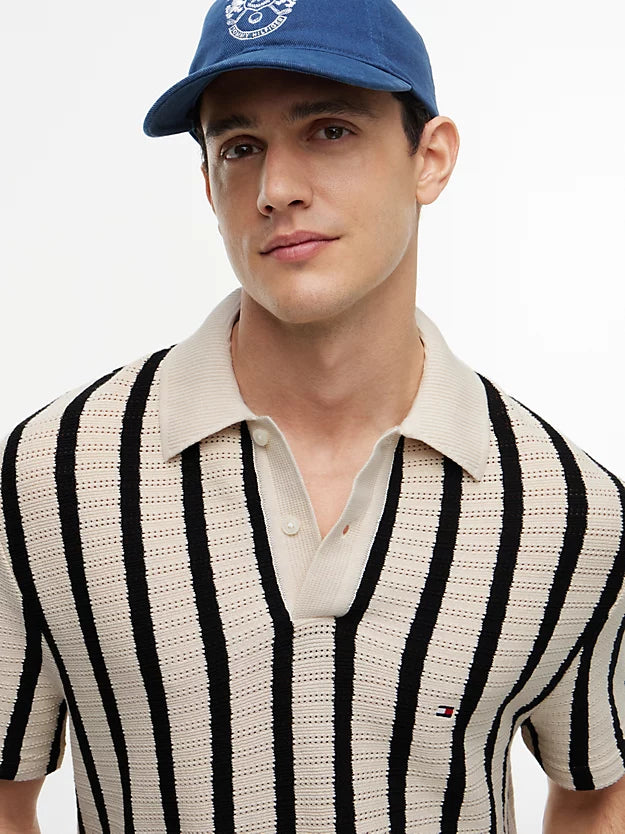 Relaxed Fit Open Knit Polo Shirt