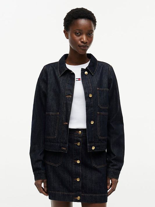 Gold-Tone Button Denim Jacket