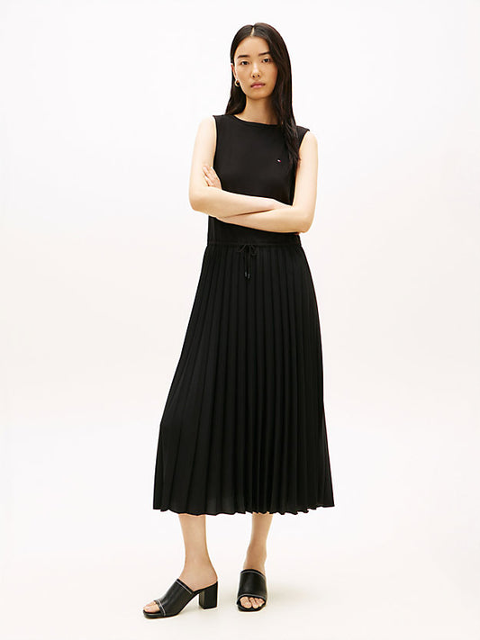 Pleated Sleeveless Slim Midi Dress