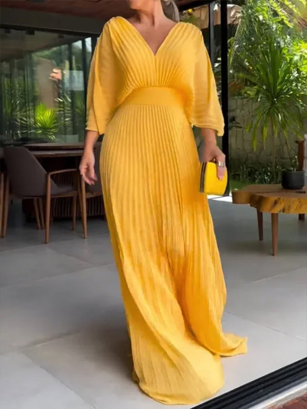 NOUVEAU🔥 Robe en mousseline à encolure en V avec fermeture éclair et manches chauve-souris à nouer dans le dos - Hors taxes