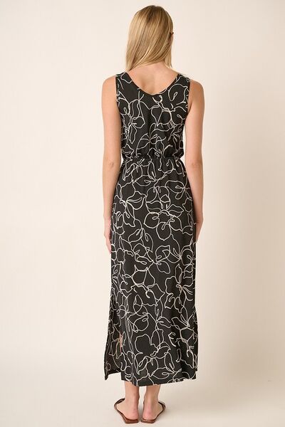 Ärmelloses V-Ausschnitt-Kleid mit seitlichem Schlitz und Blumenmuster von Mittoshop