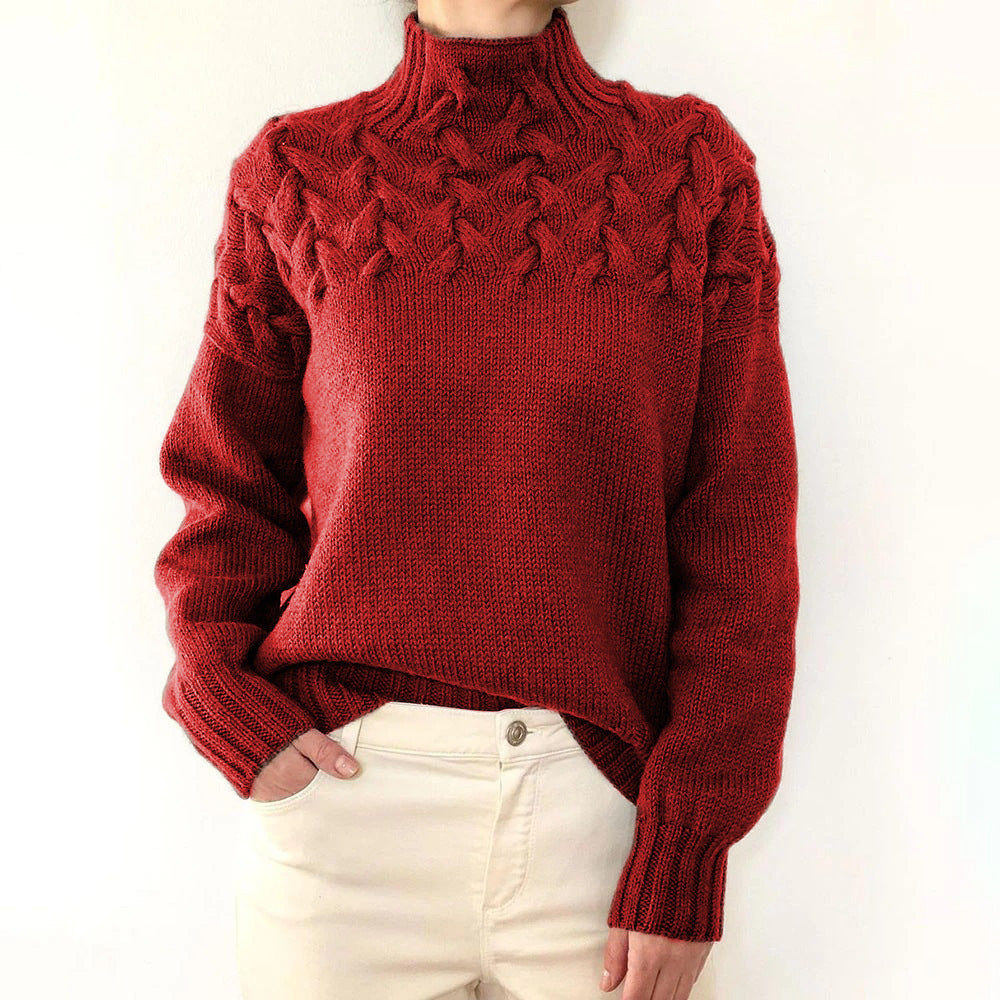 Pull Femme Col Roulé Tricot Torsadé Hiver