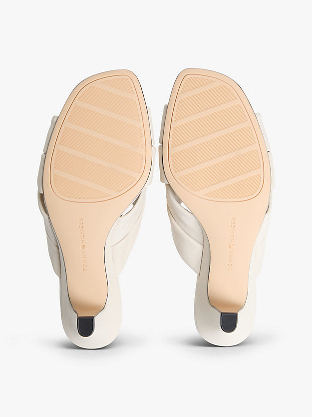 Leather Crossover Strap Heeled Mules