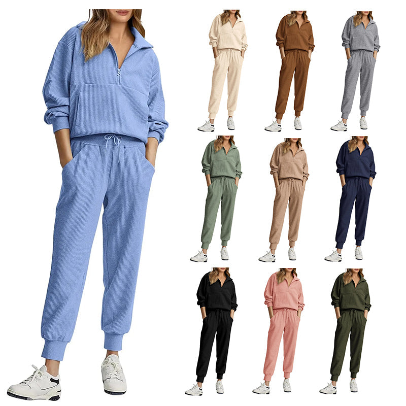 NEU 🔥 Zweiteiliges Damen-Set aus Baumwolle: Oversized-Sweatshirt mit Kordelzug und weite Sweatpants im Casual-Stil