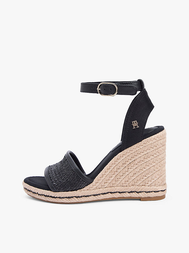 Raffia Strap High Wedge Espadrilles