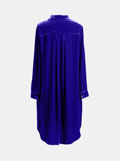 High-Low Hemd Langarm Knielanges Kleid