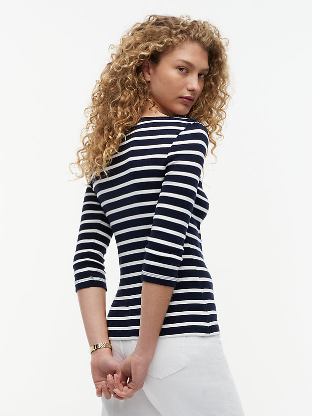 Slim Three-Quarter Sleeve Boat Neck T-Shirt
