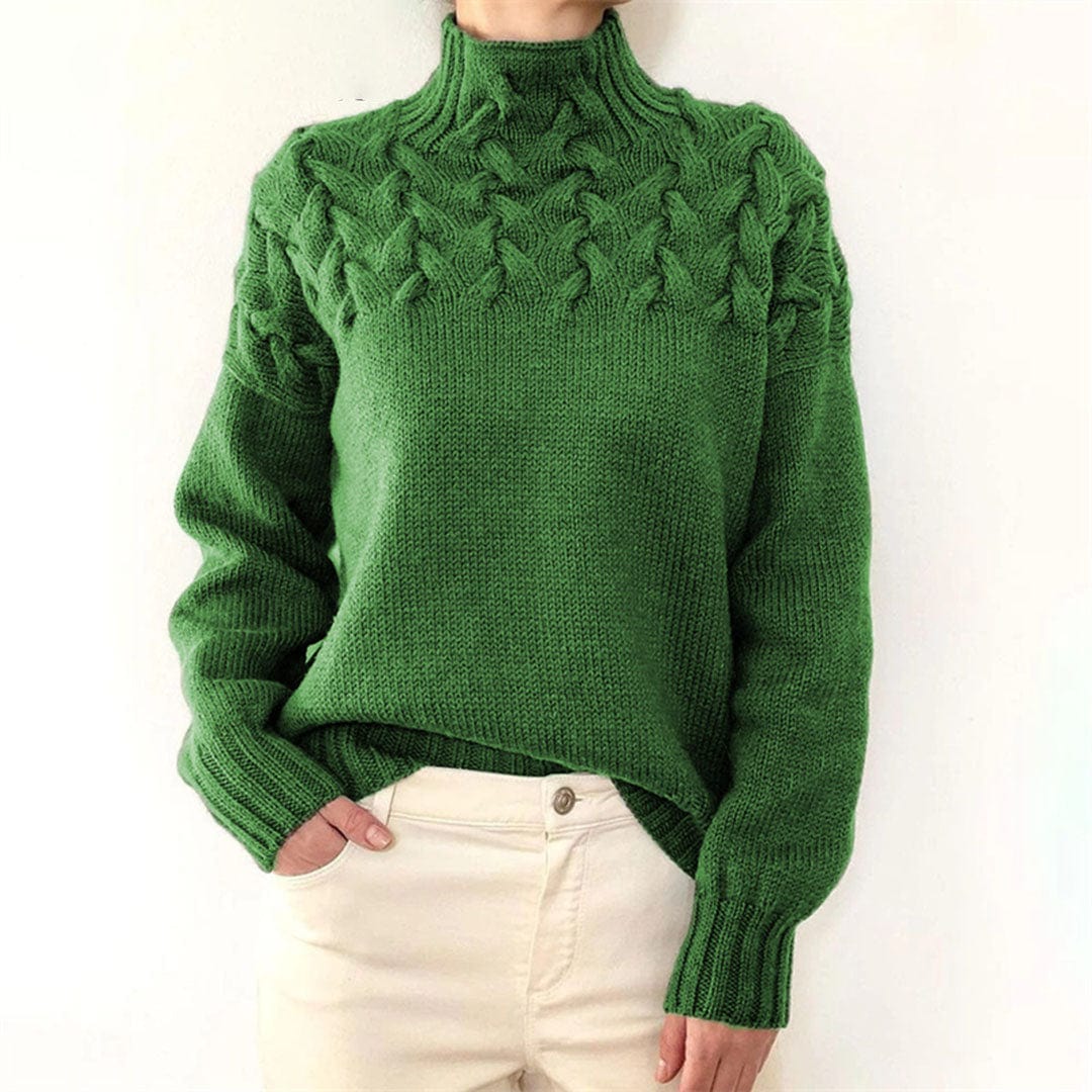 Pull Femme Col Roulé Tricot Torsadé Hiver