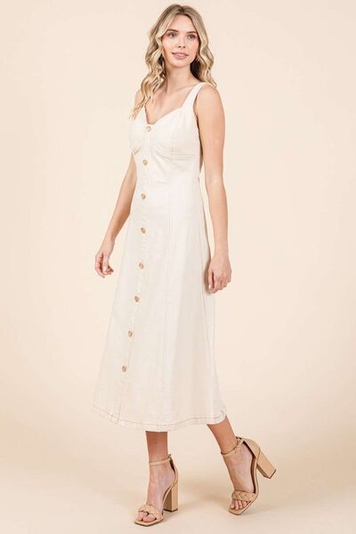 Mittoshop Stretch-Twill ärmelloses Midikleid mit Deko-Knöpfen