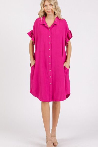 Robe boutonnée à manches volantées et poches Mittoshop