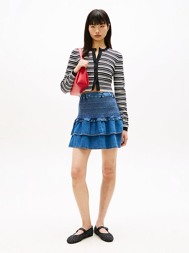 Chambray Slim Tiered Mini Skirt