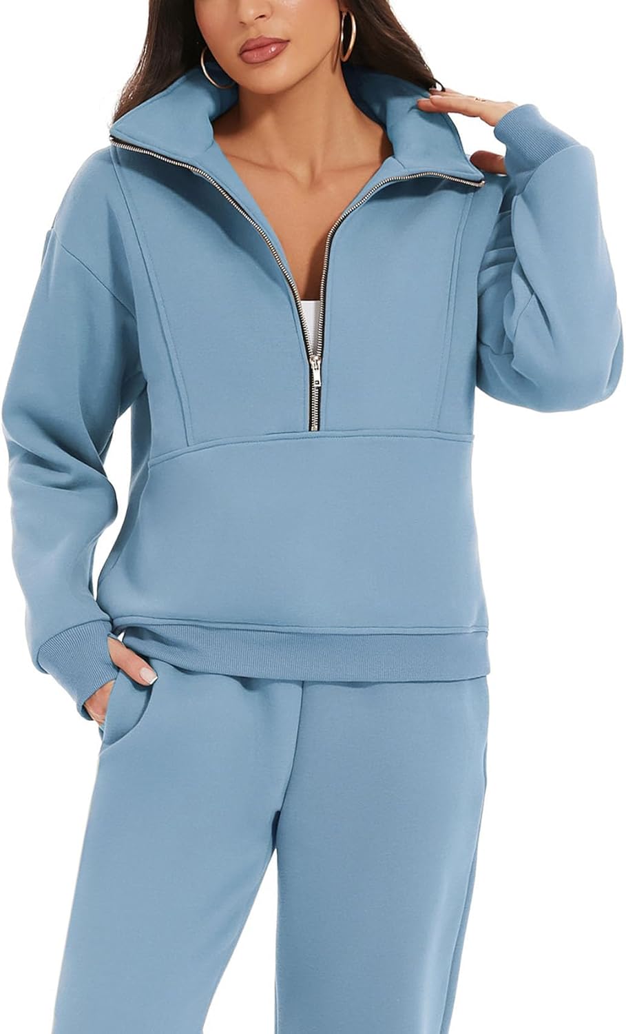 NEU🔥Damen 2-teiliges Outfit Fleece Half Zip Sweatshirt Jogger Hose Set Trainingsanzug