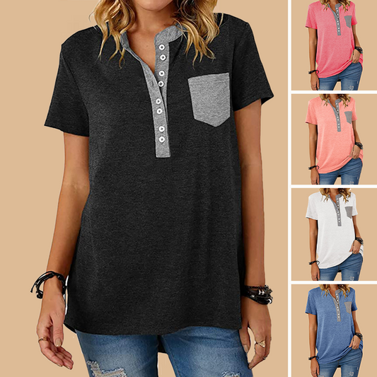 T-shirt décontracté ample à manches courtes et à boutonnage simple