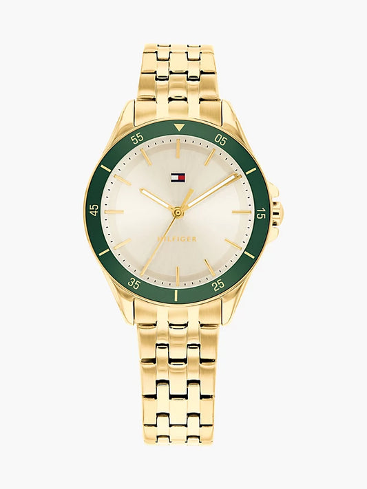 Green Bezel Gold-Plated Chain-Link Watch