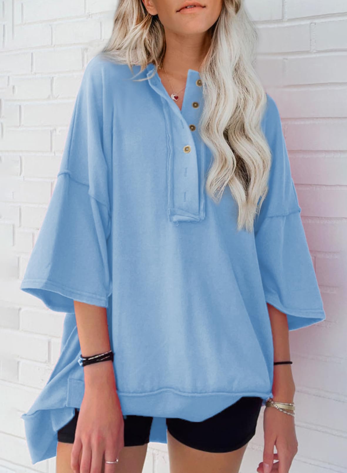 T-shirt oversize asymétrique à ourlet irrégulier pour femme, nouvelle collection 2024 (achetez-en 2, la livraison est offerte)