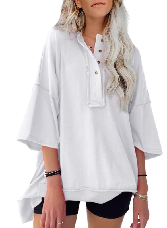 T-shirt oversize asymétrique à ourlet irrégulier pour femme, nouvelle collection 2024 (achetez-en 2, la livraison est offerte)