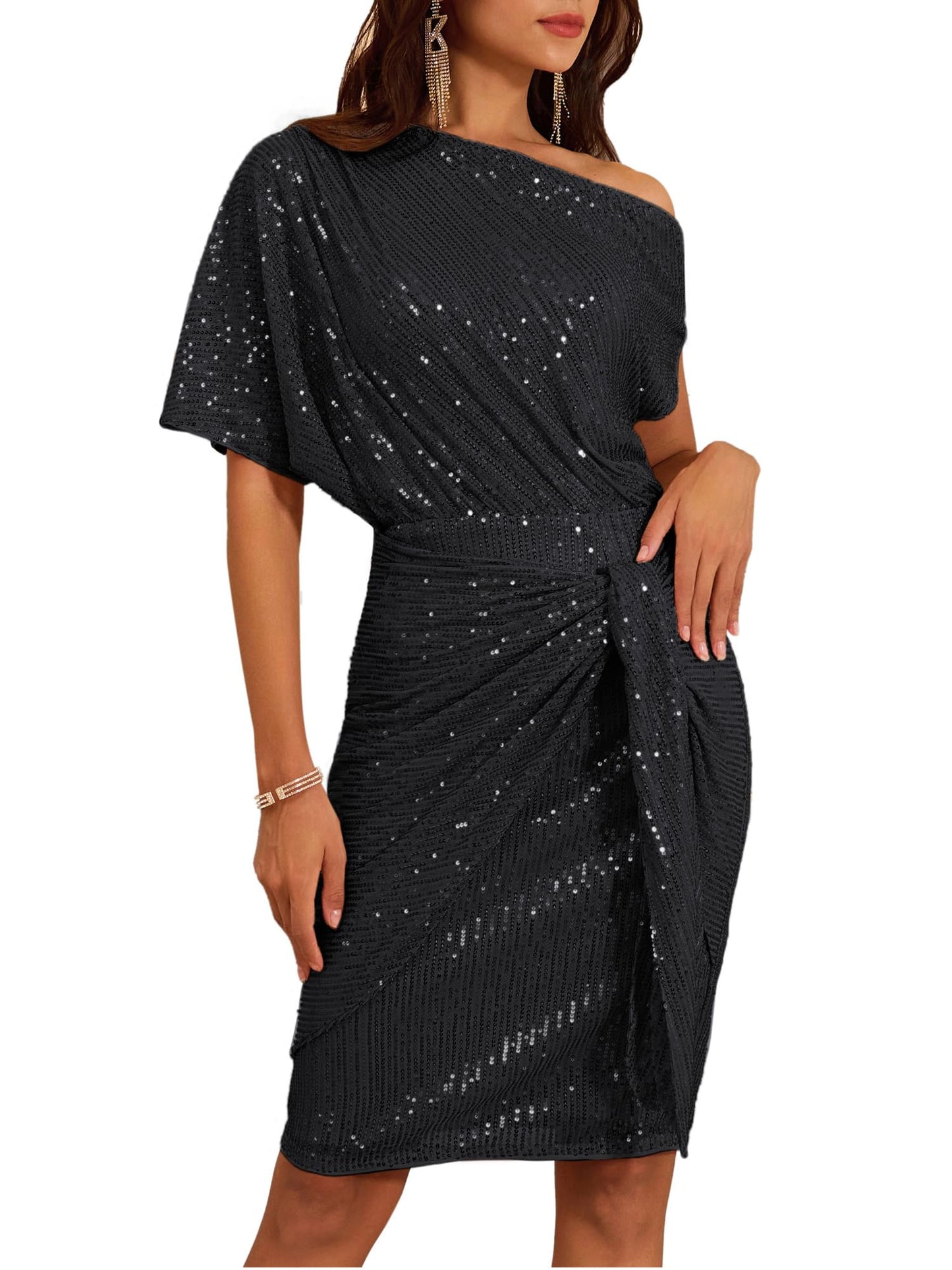 Robe moulante à épaules dénudées et paillettes pour femme (2 achetées, livraison gratuite)