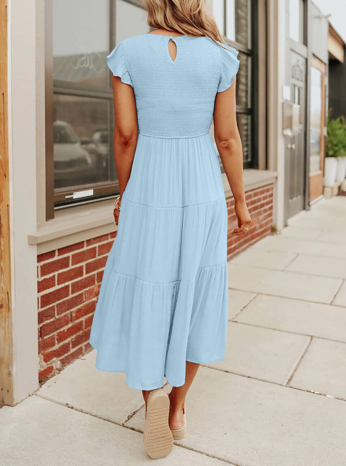 Damen Sommer Freizeit Rüschenärmel Midikleid