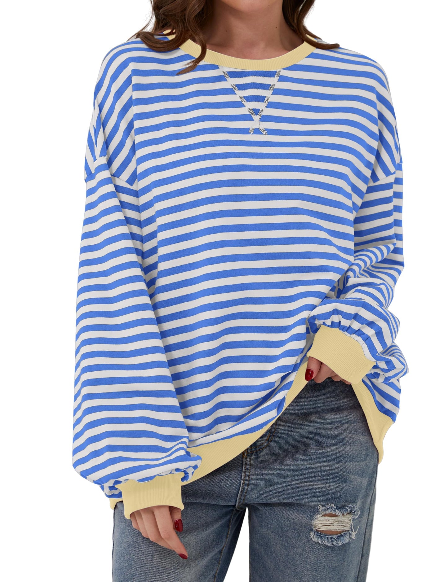 Pull à manches longues rayé oversize pour femme (achetez-en 2, livraison gratuite)