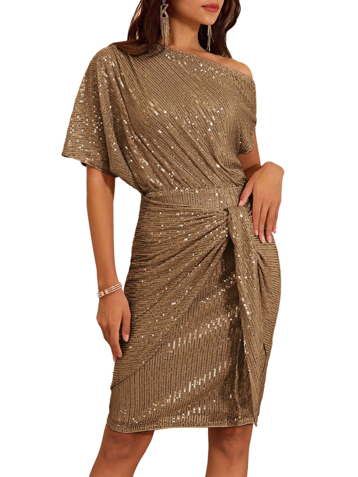 Robe moulante à épaules dénudées et paillettes pour femme (2 achetées, livraison gratuite)