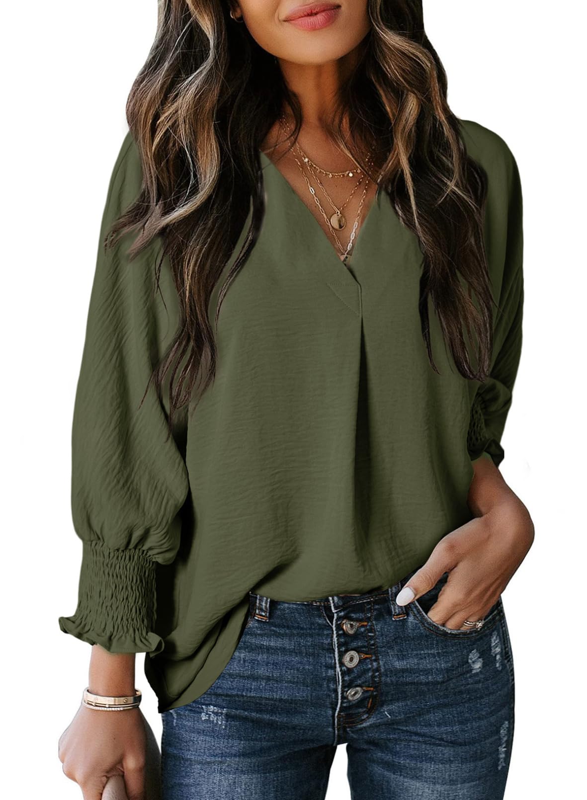 Damen Freizeit 3/4 Ärmel V-Ausschnitt Basic-Oberteile (2 kaufen, kostenloser Versand)
