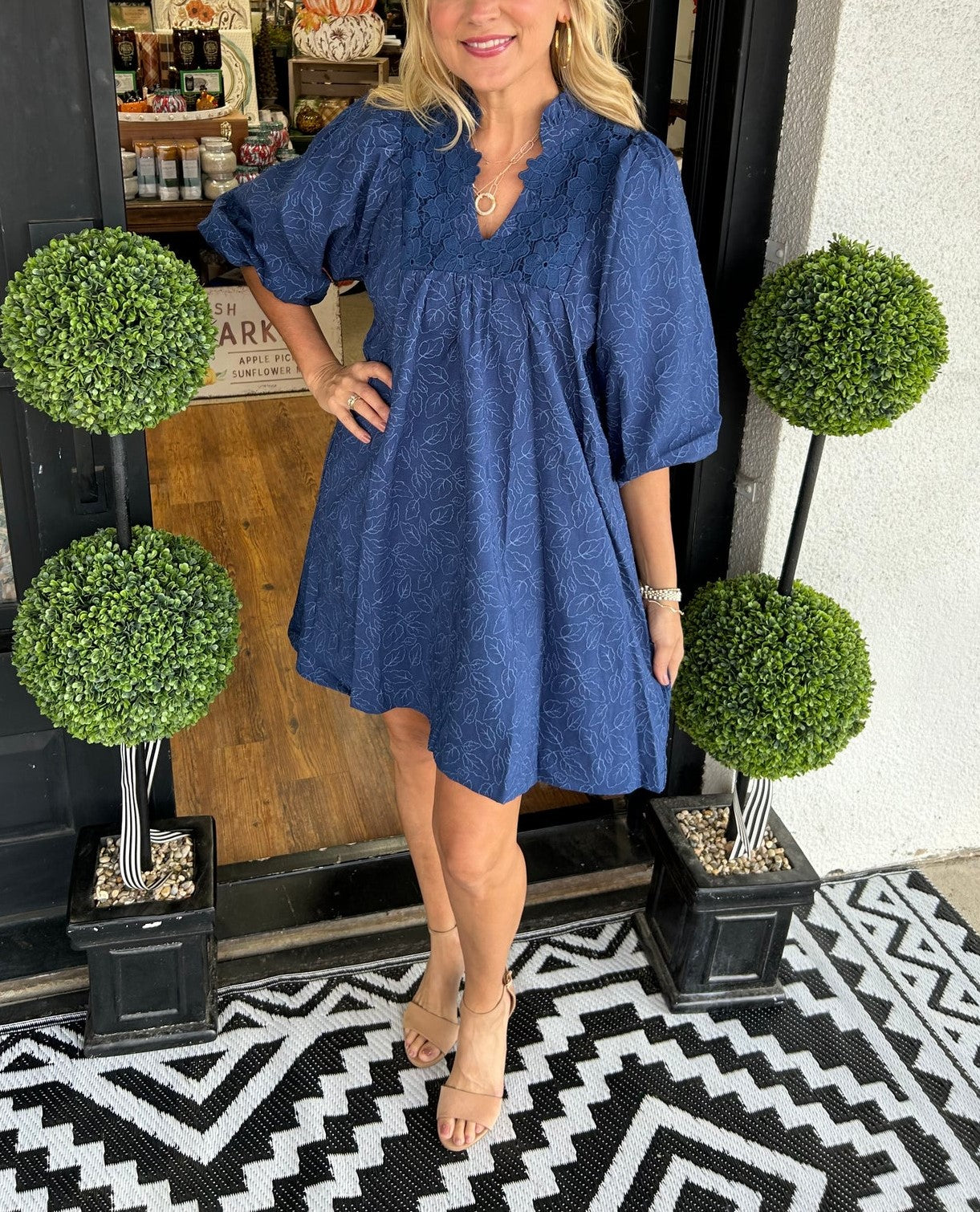 Mini-robe jacquard à manches bouffantes et motif feuille pour femme (2 articles achetés, livraison gratuite)
