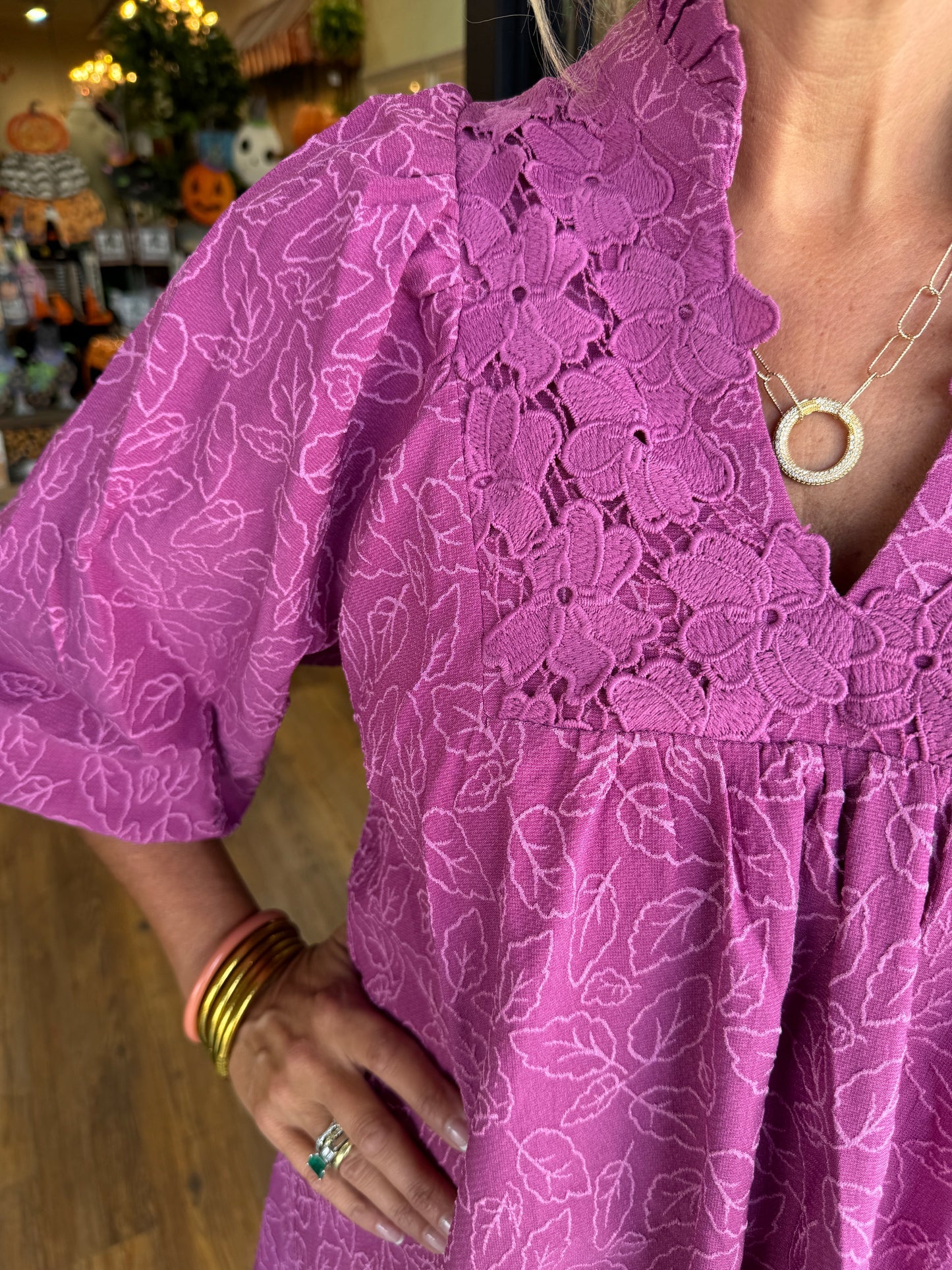 Mini-robe jacquard à manches bouffantes et motif feuille pour femme (2 articles achetés, livraison gratuite)