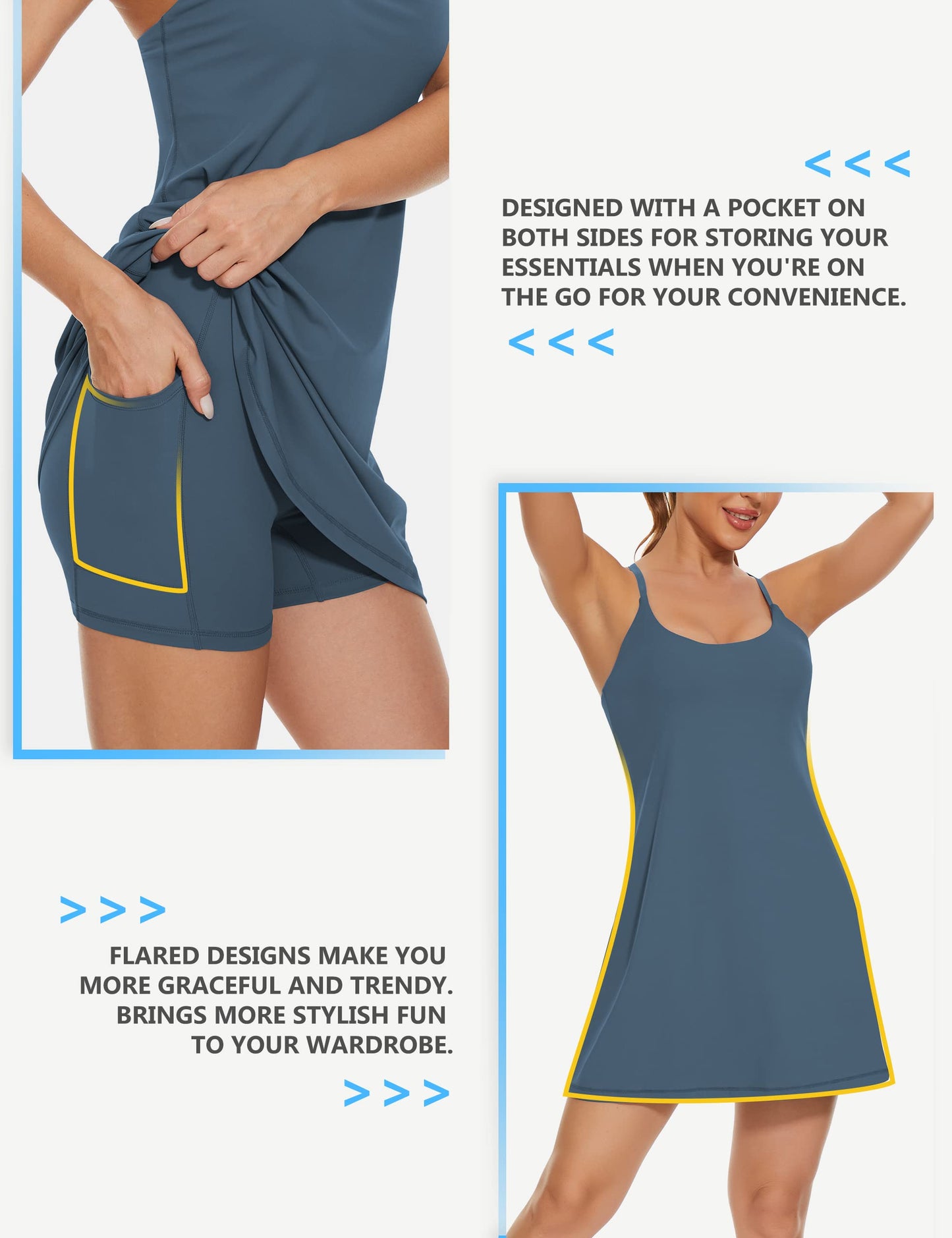Robes d'entraînement 2-en-1 avec soutien-gorge et short intégrés